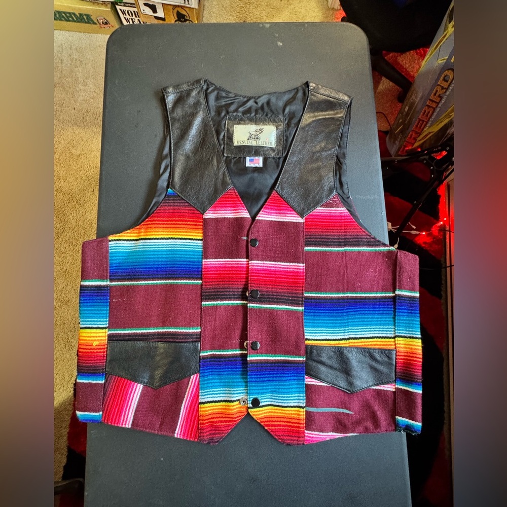 Colorful Striped Vest with Leather Accents